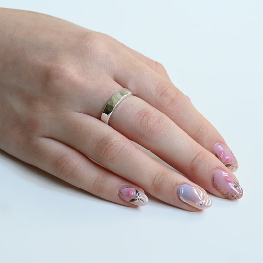 Hammered Wide Silver Wedding Band - 999 Fine Silver Ring