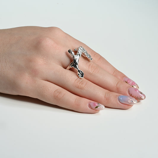 Wooden Brunch Ring - Organic Flowing Fine Silver