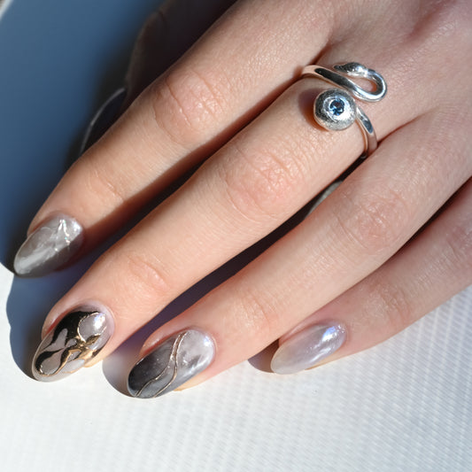 Swan Dreams Ring - Fine Silver Light Blue Sapphire