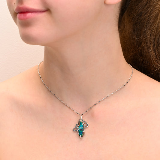 Ocean Whispers Boulder Opal Pendant - 999 Fine Silver Art