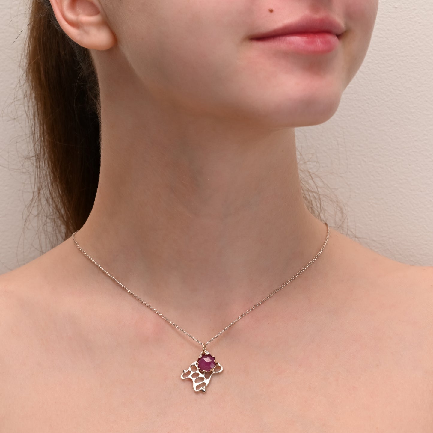 Ruby Blossom Gold Silver Pendant - 9ct Gold & Natural Ruby