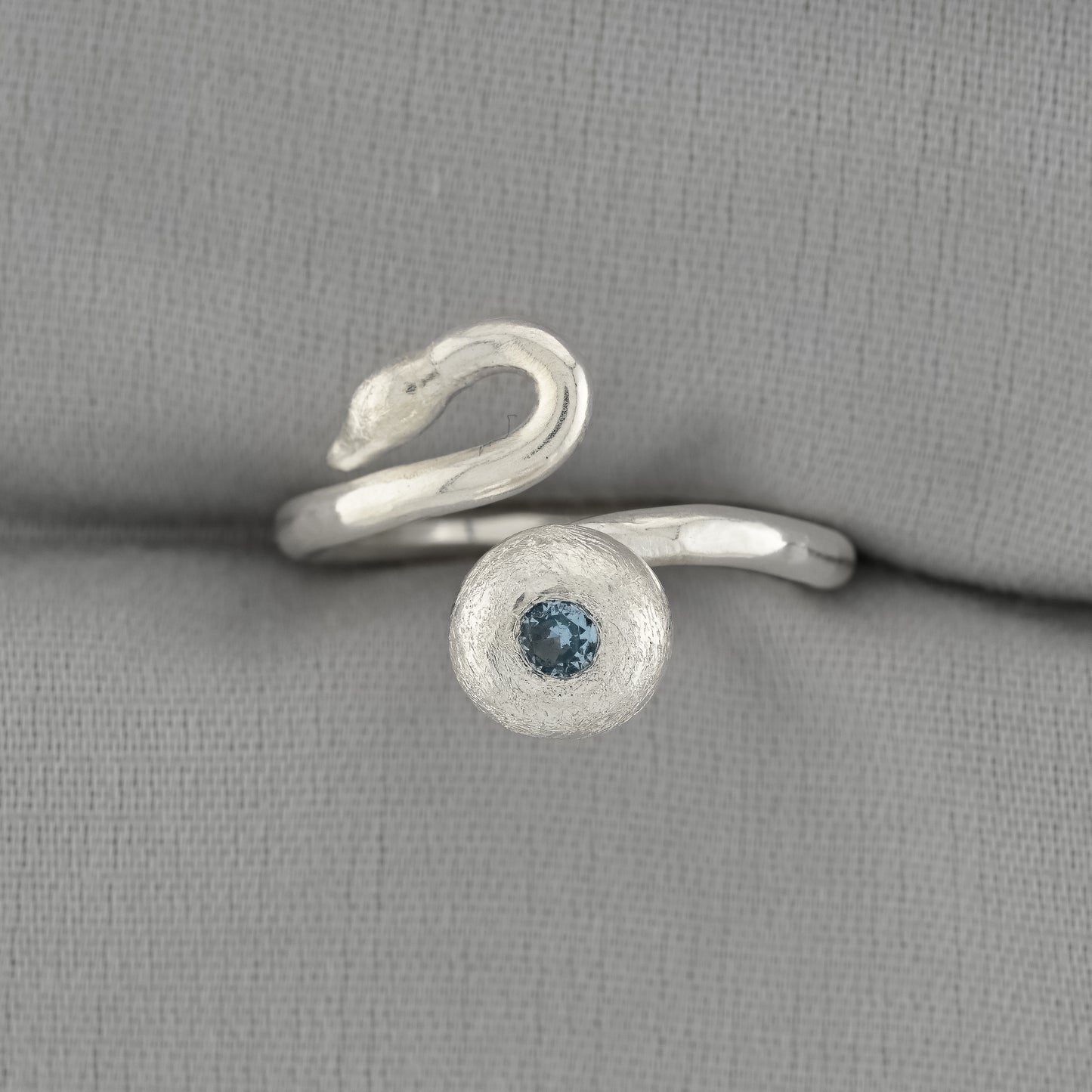 Swan Dreams Ring - Fine Silver Light Blue Sapphire