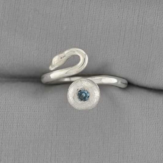 Swan Dreams Ring - Fine Silver Light Blue Sapphire