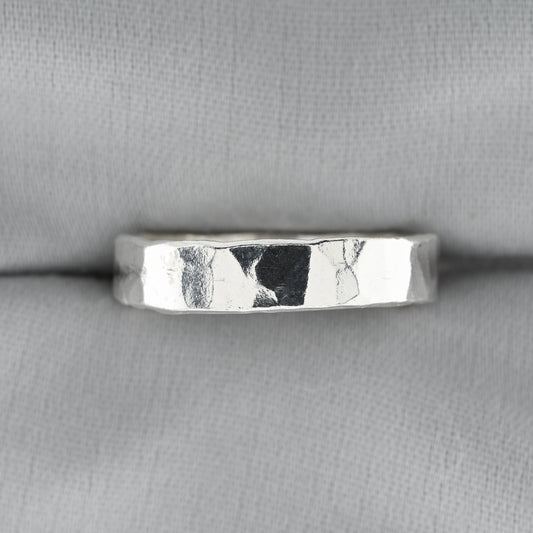 Hammered Wide Silver Wedding Band - 999 Fine Silver Ring
