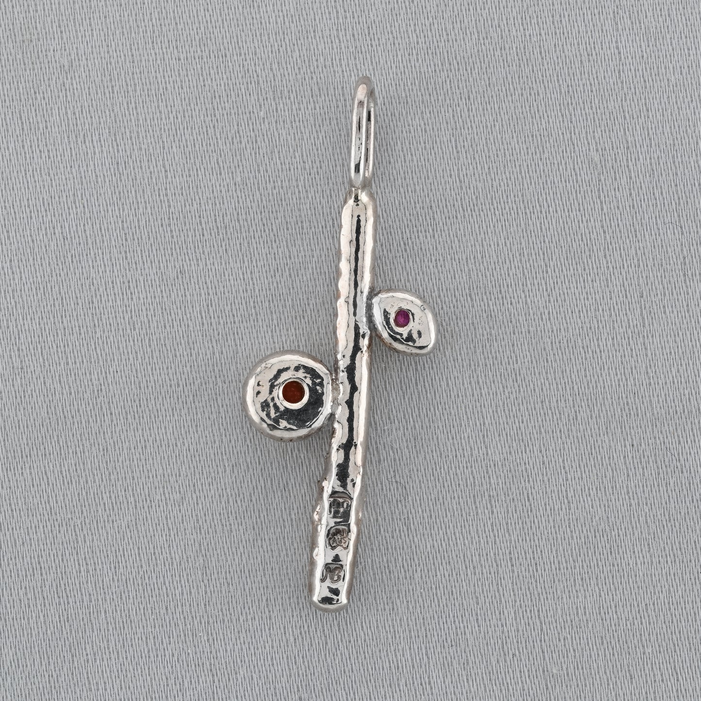 Ruby Sapphire Fine Silver Twig Pendant - Sculptural Nature Art