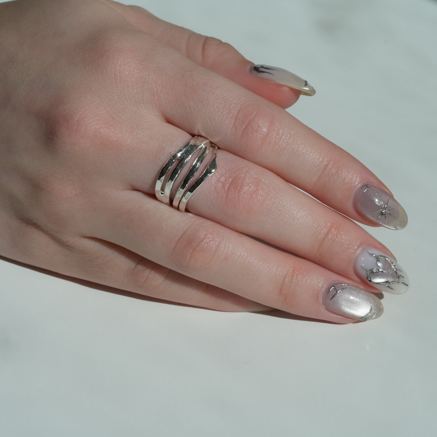 Multi Band Hammered Fine Silver Ring - Ribbon Collection
