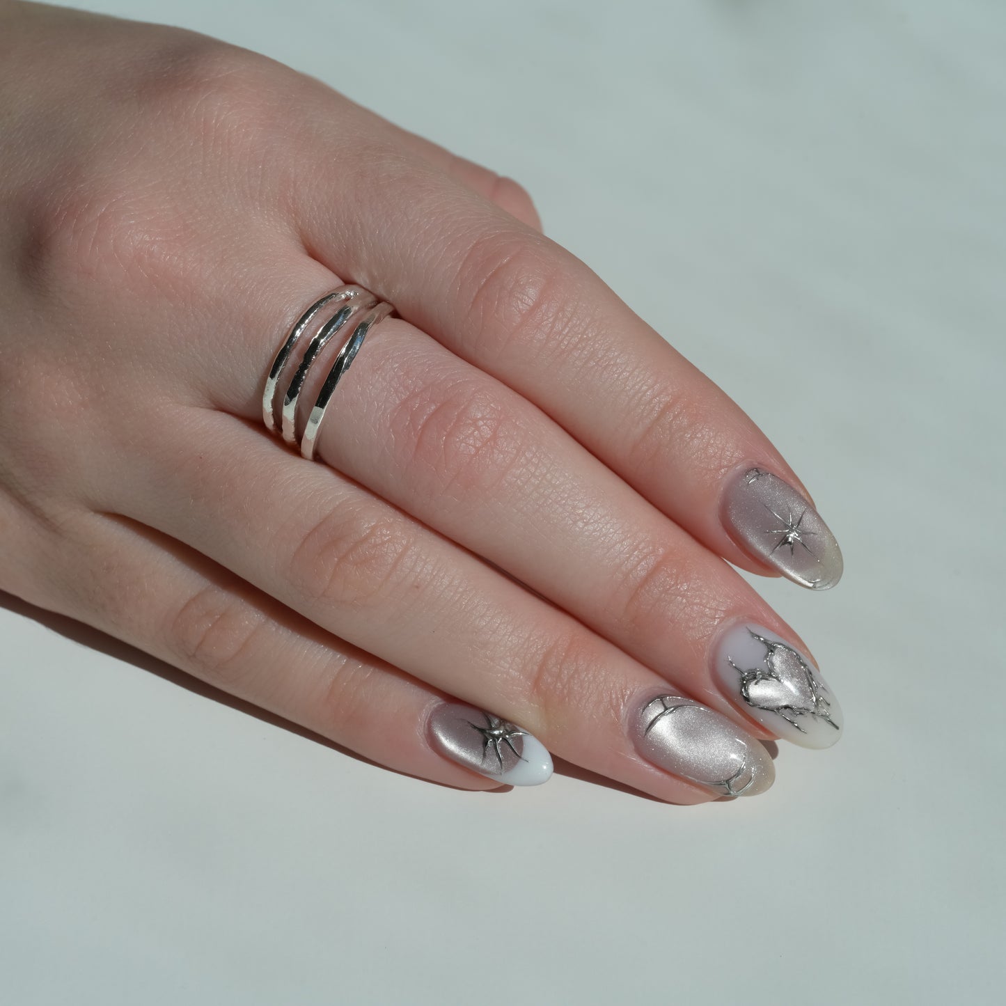 Multi Band Hammered Fine Silver Ring - Ribbon Collection