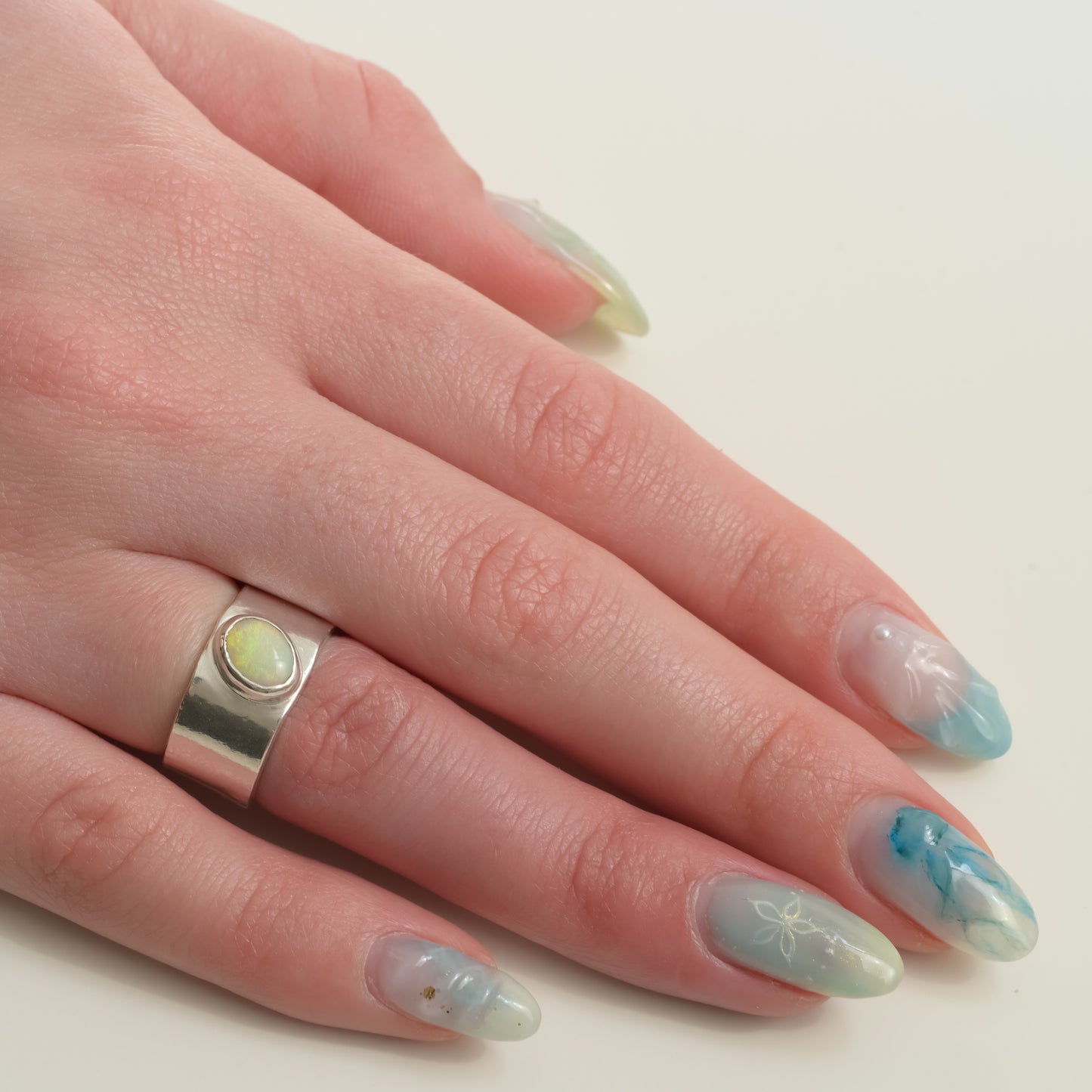 Australian Coober Pedy Opal Melted Silver Ring