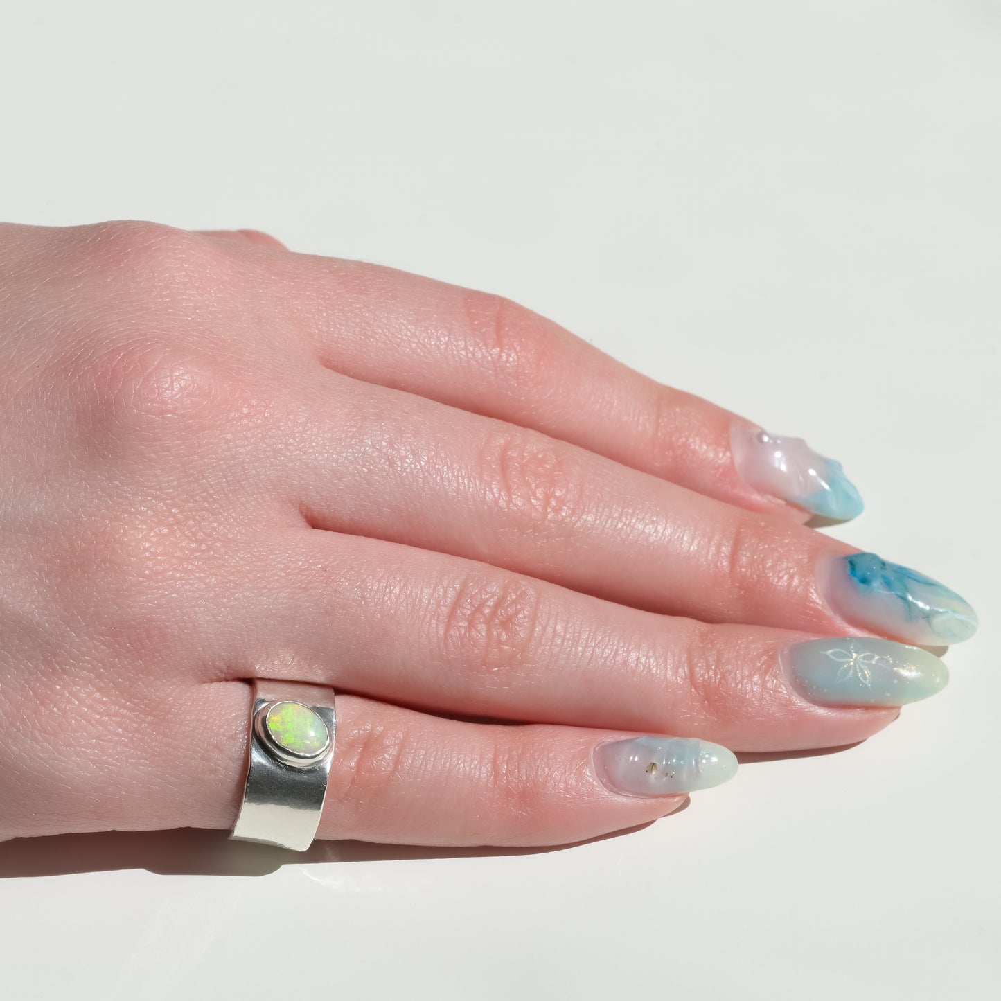 Australian Coober Pedy Opal Melted Silver Ring