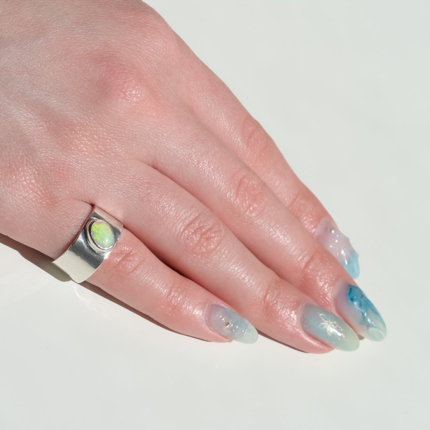 Australian Coober Pedy Opal Melted Silver Ring