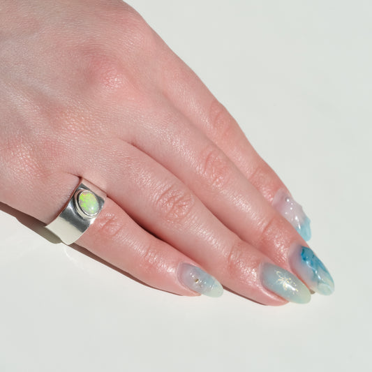 Australian Coober Pedy Opal Melted Silver Ring