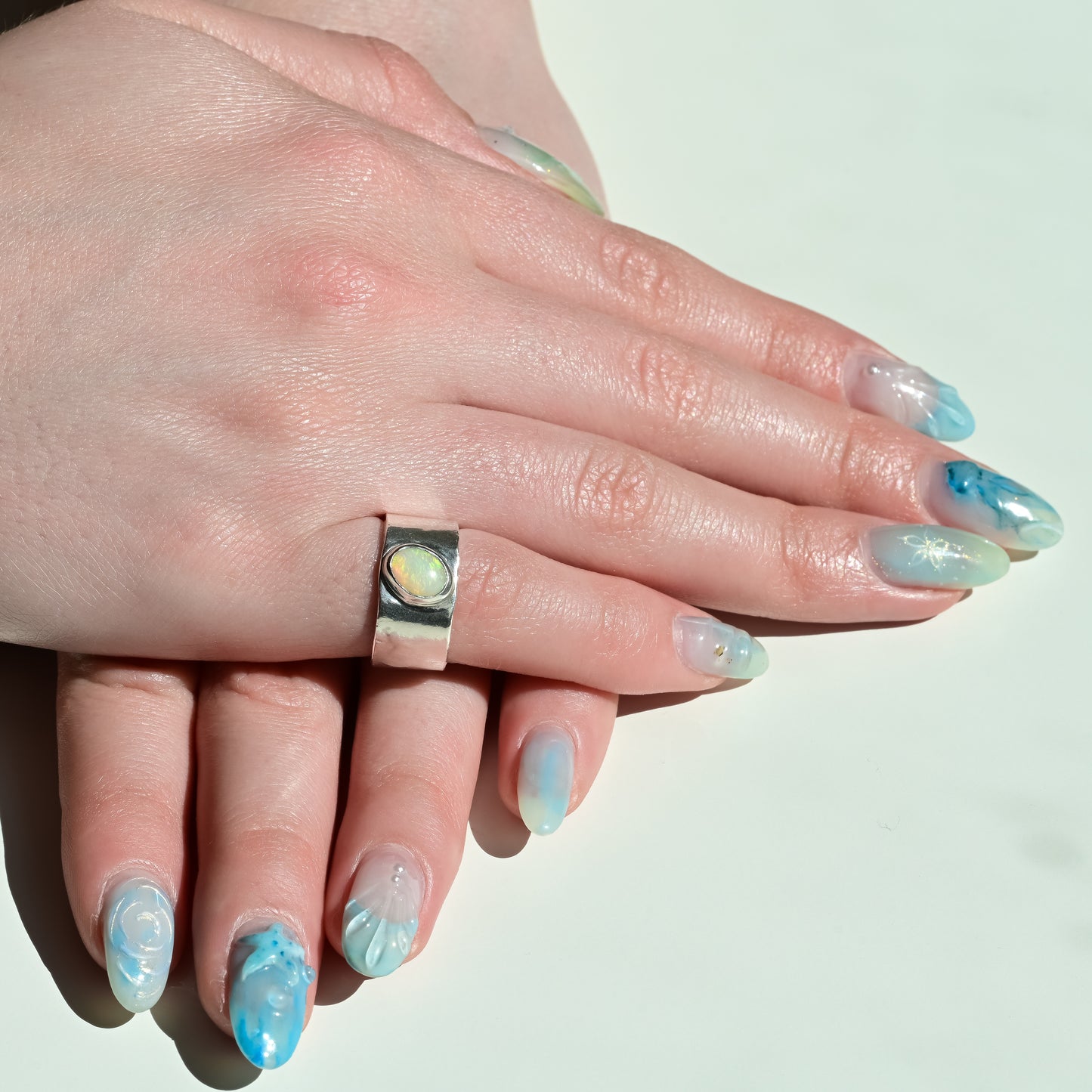 Australian Coober Pedy Opal Melted Silver Ring