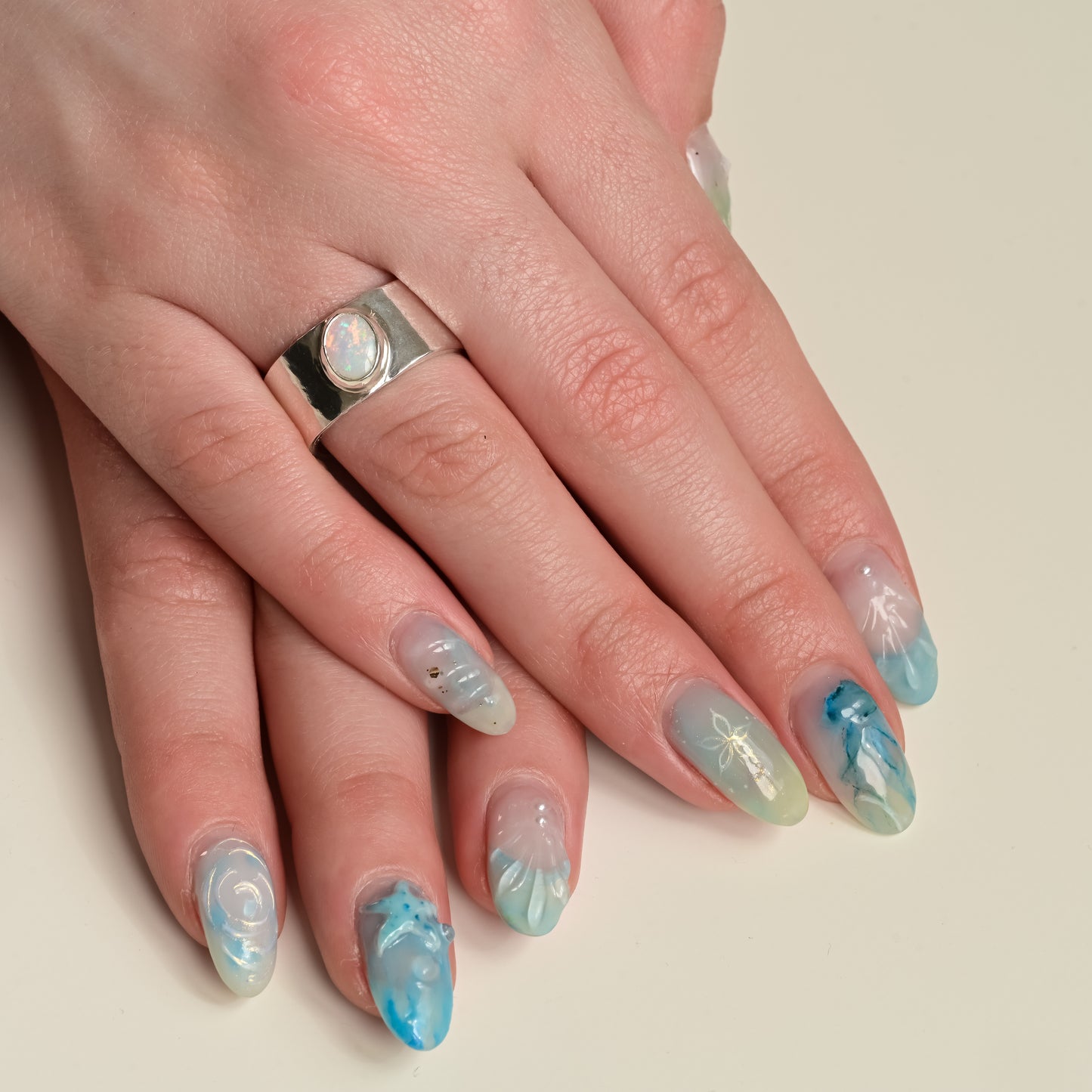 Australian Coober Pedy Opal Melted Silver Ring