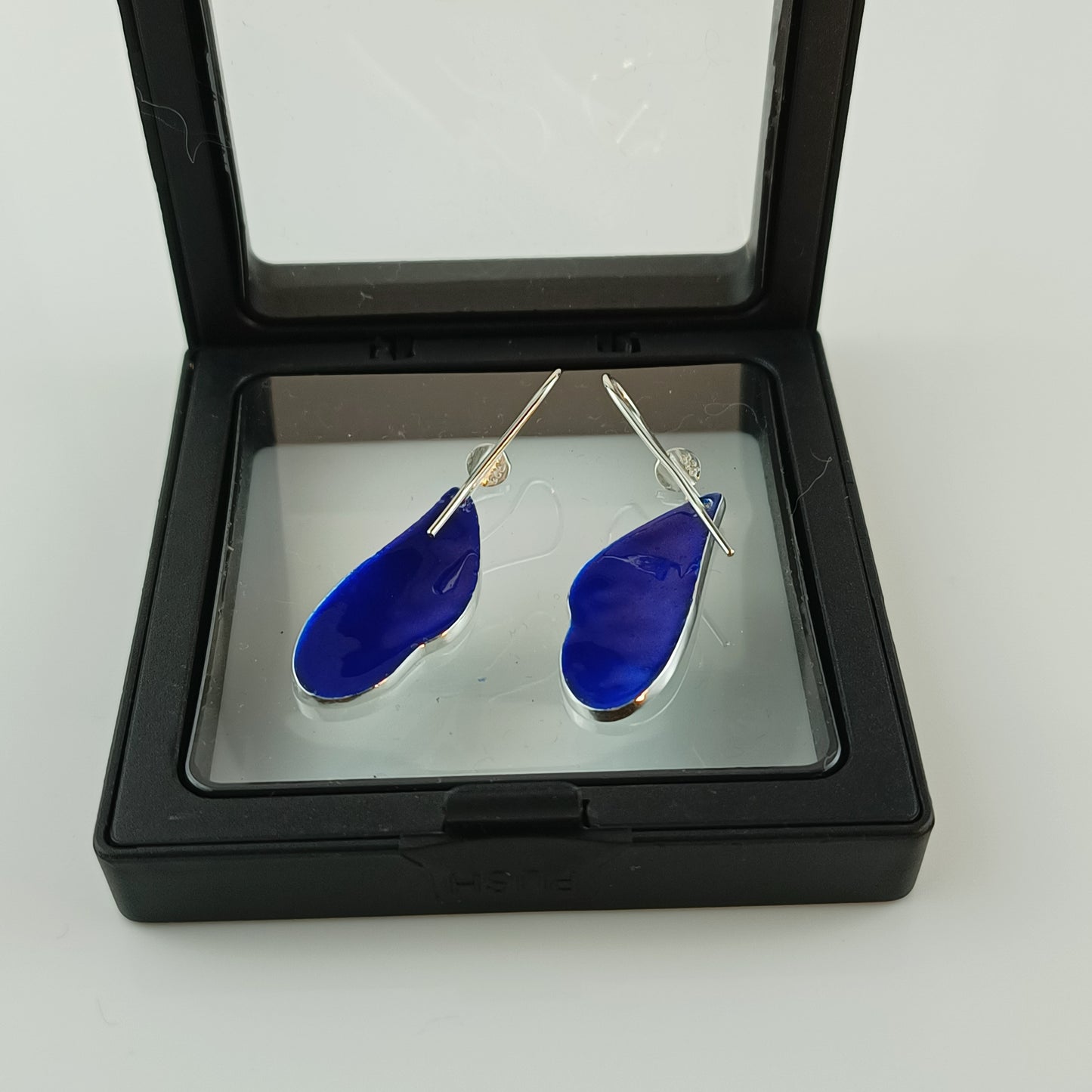 Aqua Blue Butterfly Wing Champleve Silver Earrings