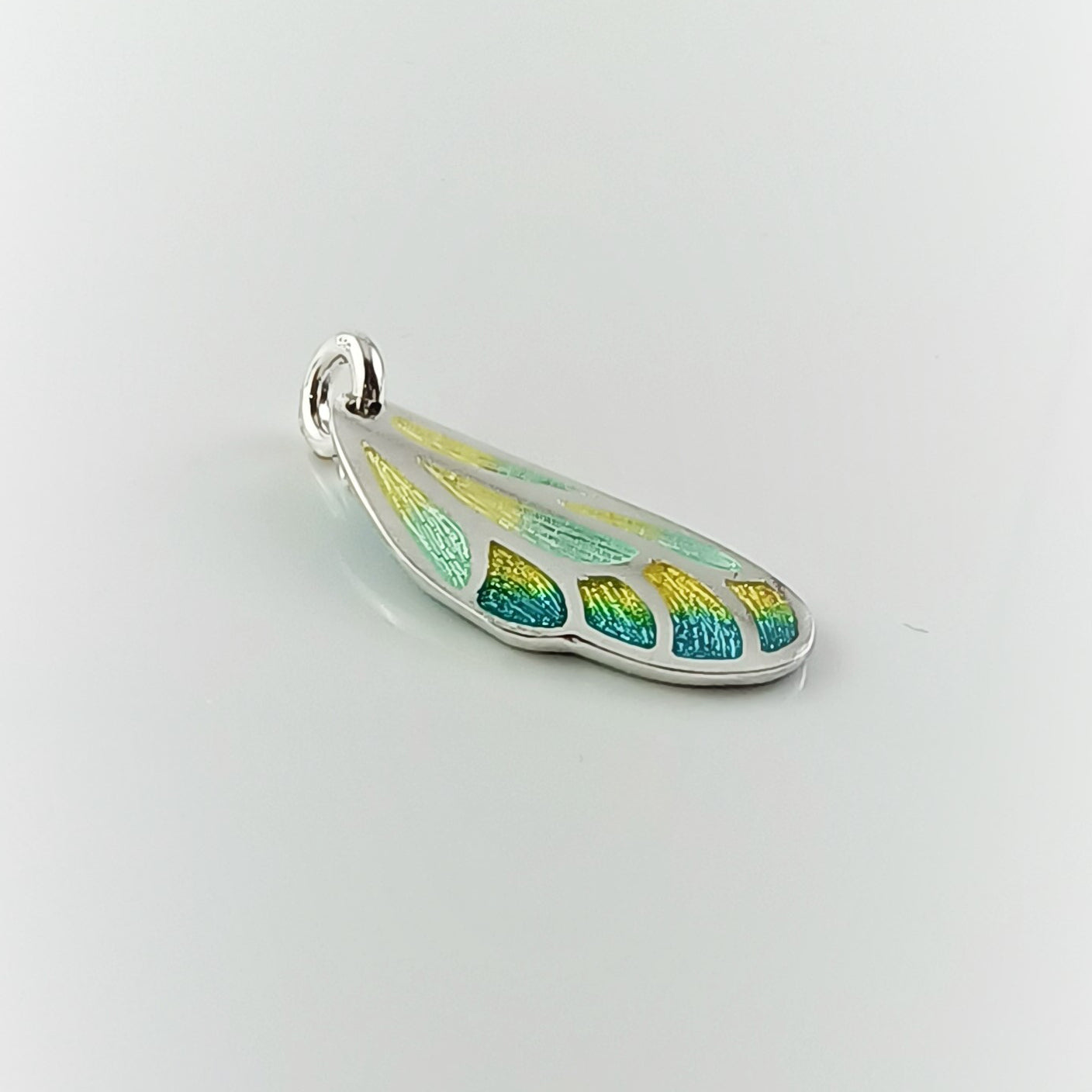 Butterfly Wing Yellow Aqua Champleve Silver Pendant