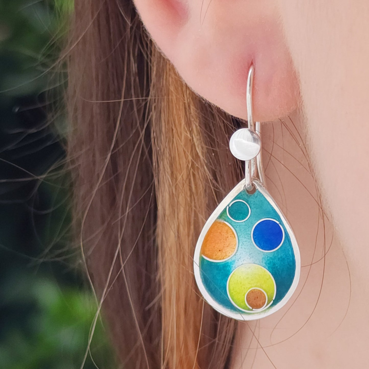 Colourful Drops Cloisonne Silver Earrings