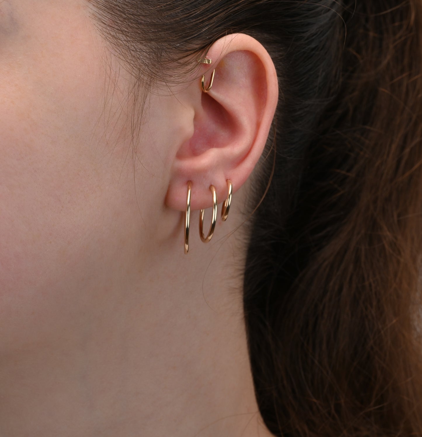 3 sizes of Gold Sleeper Earrings