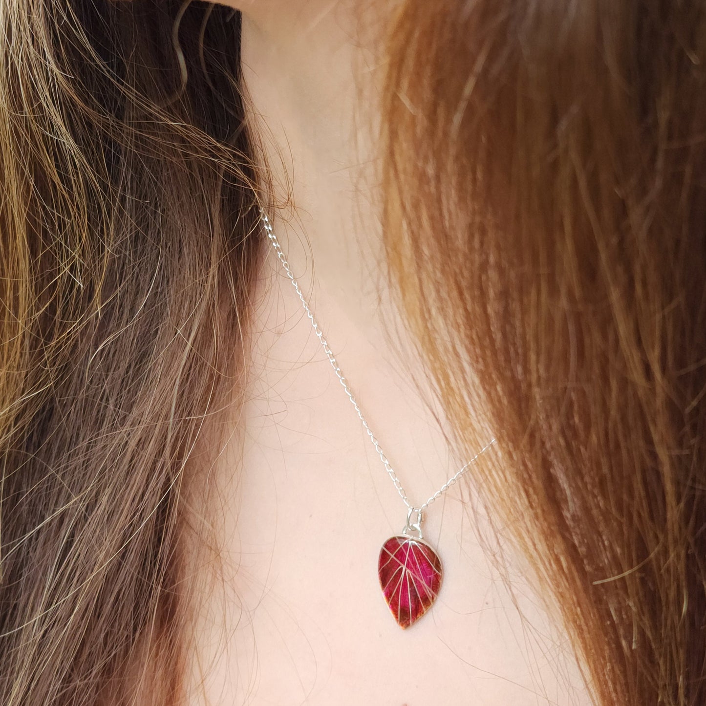 Enamel Pendant Autumn Leaf