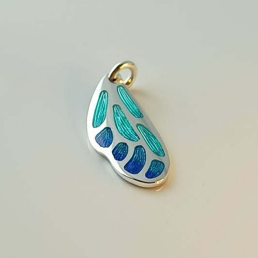 Aqua & Blue Butterfly Wing Champleve Silver Pendant
