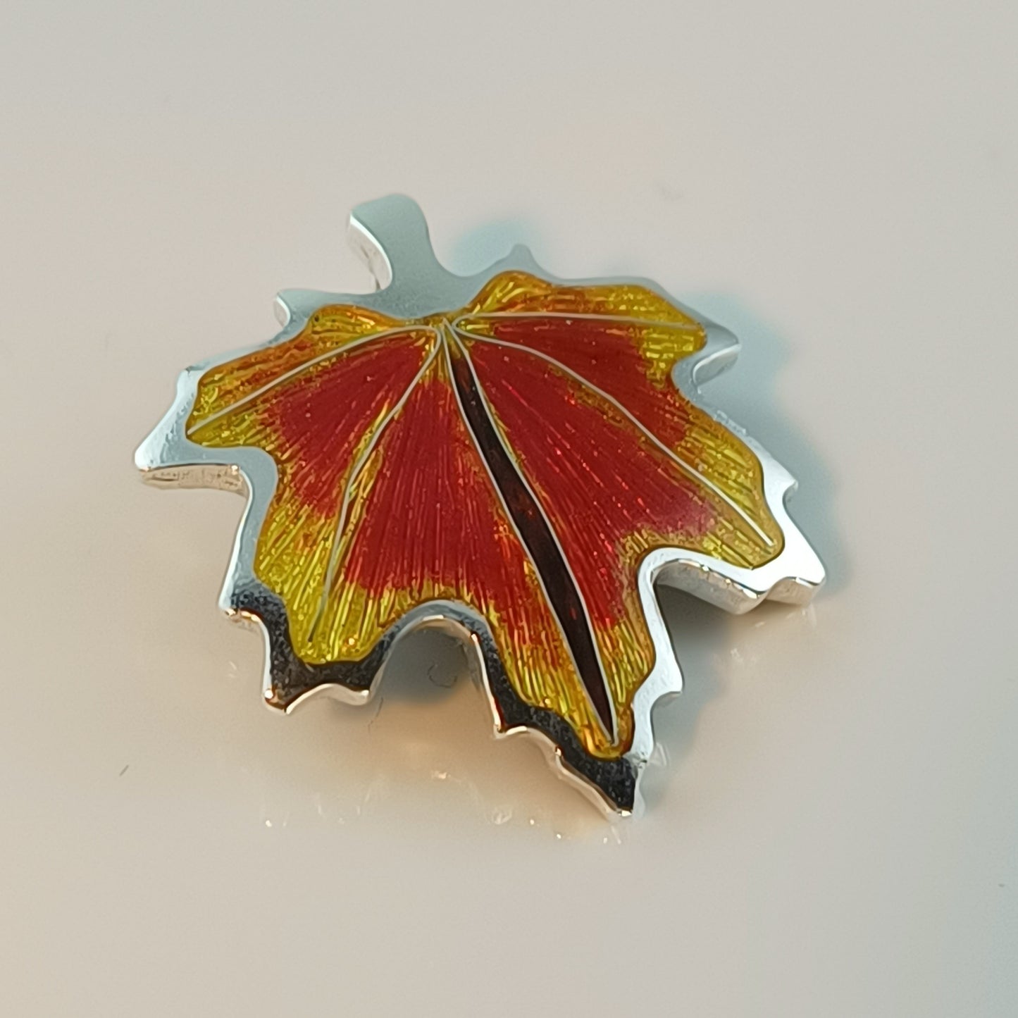 Maple Leaf Champleve & Cloisonne Silver Pendant