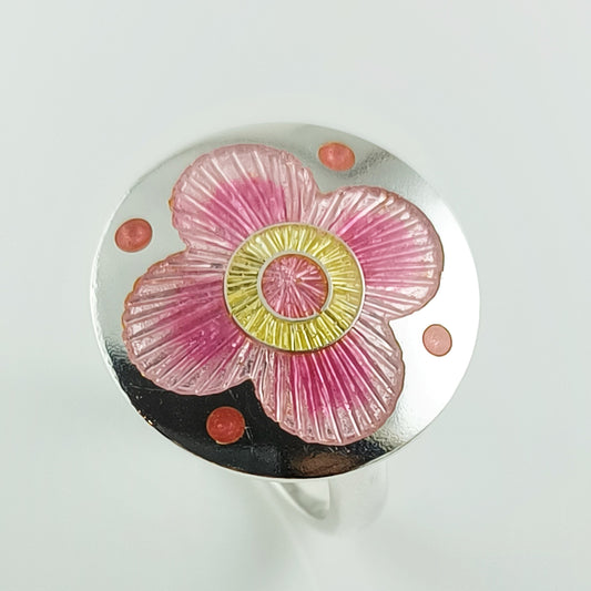 Champleve Enamel Silver Ring Cherry Blossom