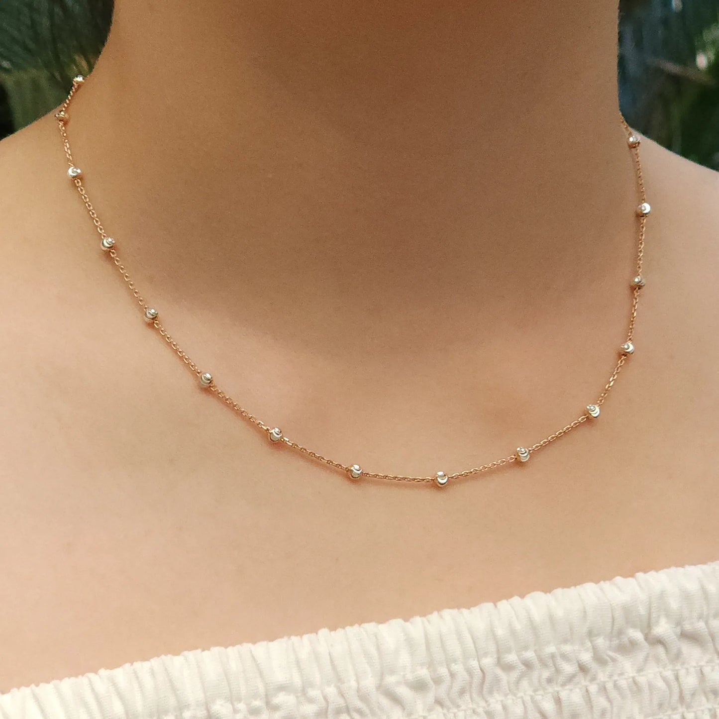 Rose Gold & Rhodium Plated Silver Chain with Beads