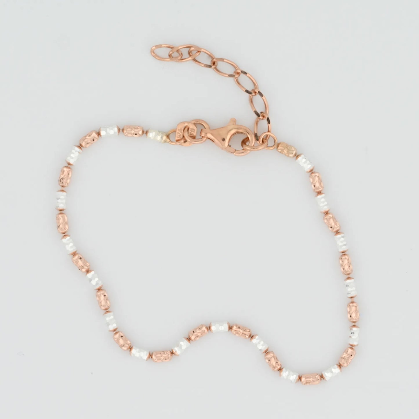 Rose Gold & Rhodium Plated Beaded Silver Bracelet