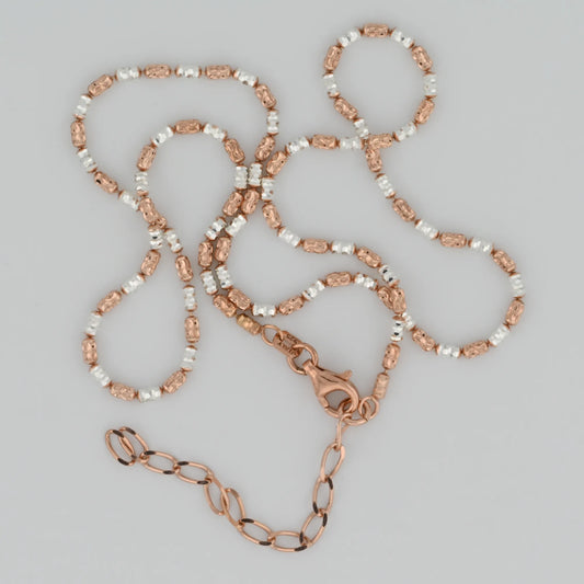 Silver Chain Long Beads Rose Gold & Rhodium