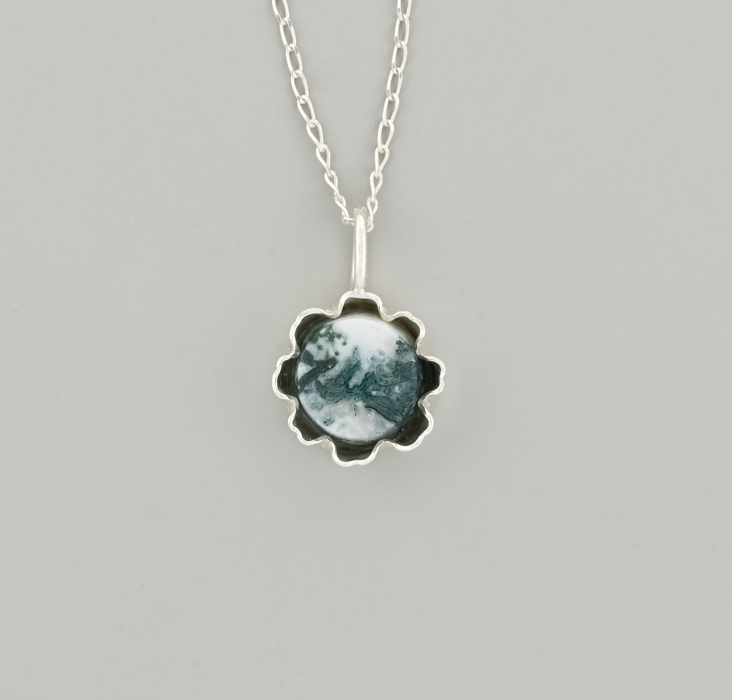 Flower Silver Pendant with Gem