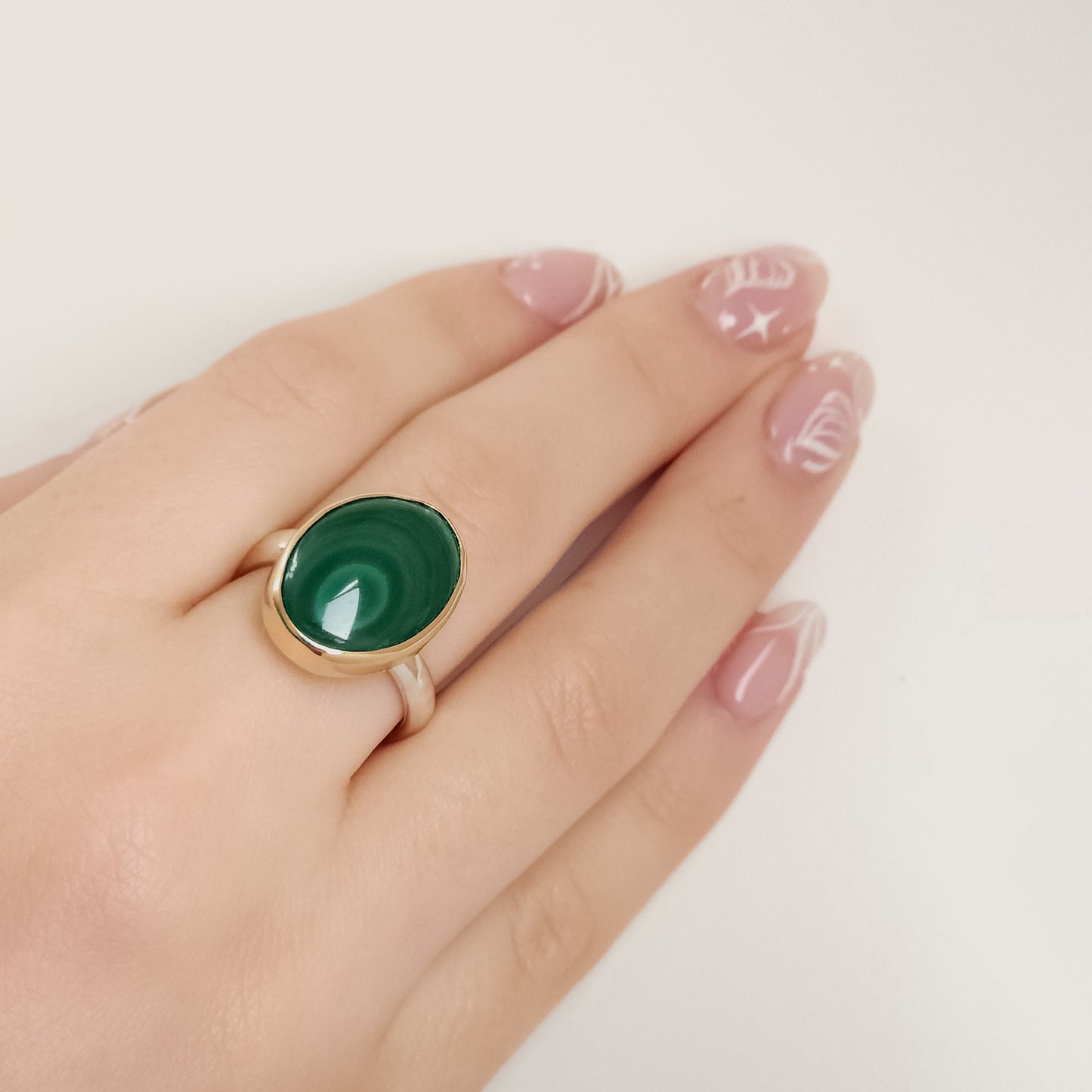 Silver and Gold Malachite Ring