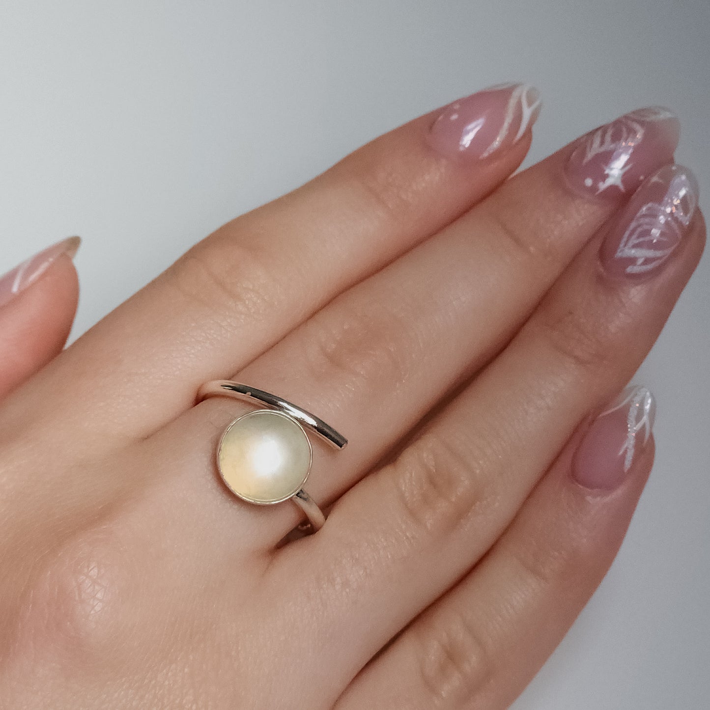 White Moonstone silver ring