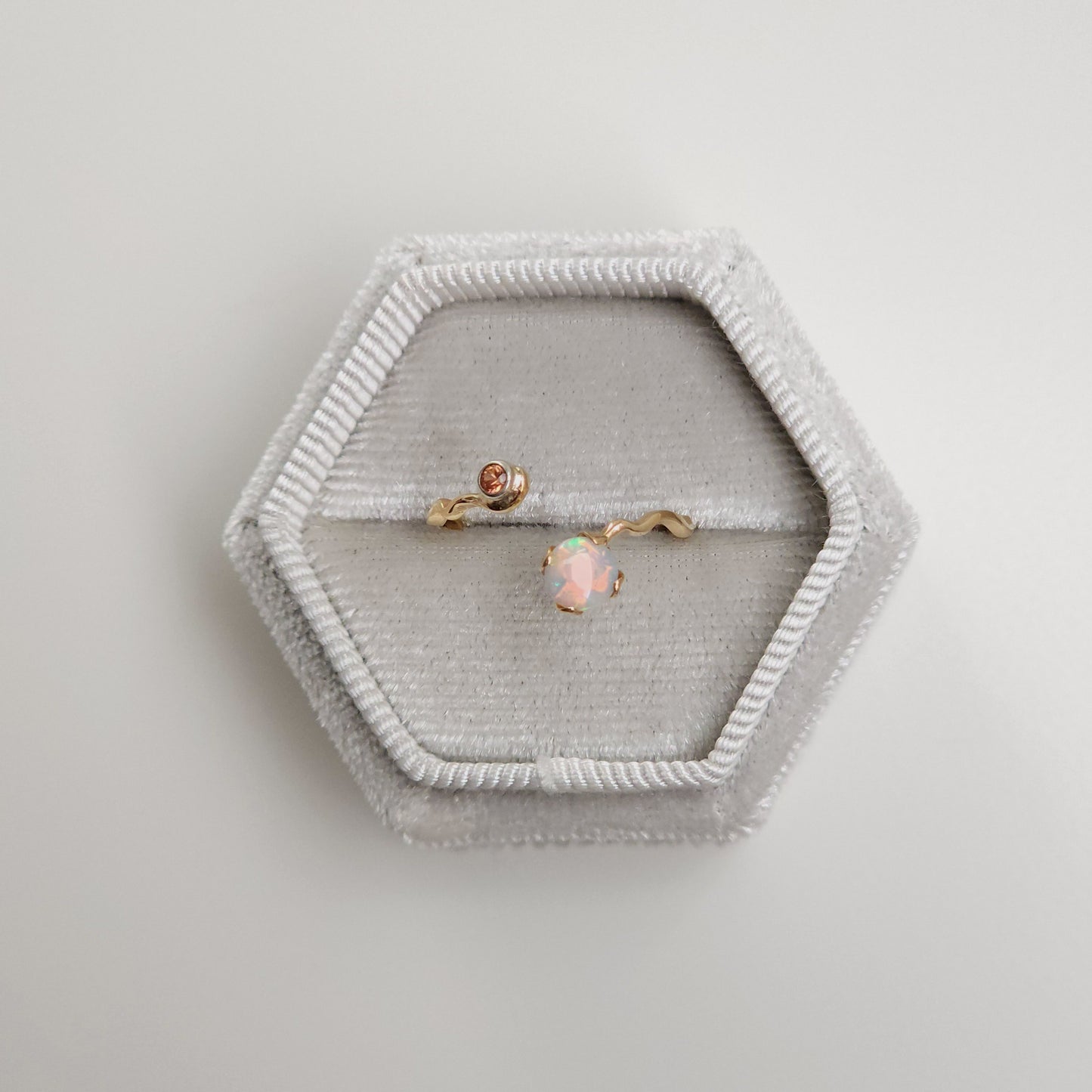 Crystal Opal Wavy Gold Ring with Peach Sapphire