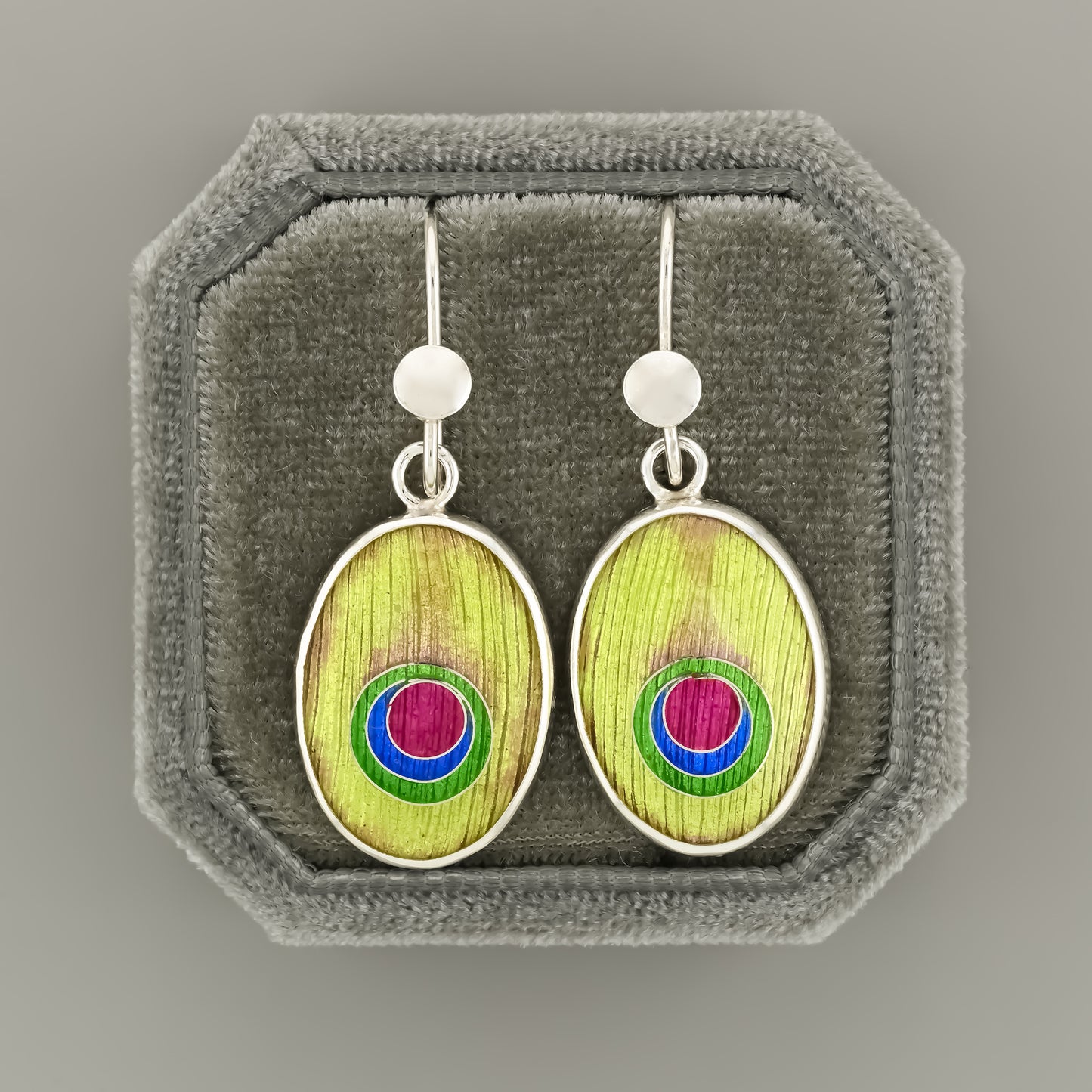 Peacock Enamel Silver Earrings