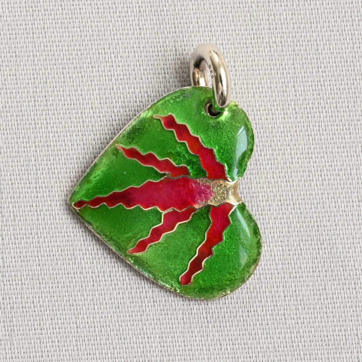 Green Heart Enamel Silver Pendant