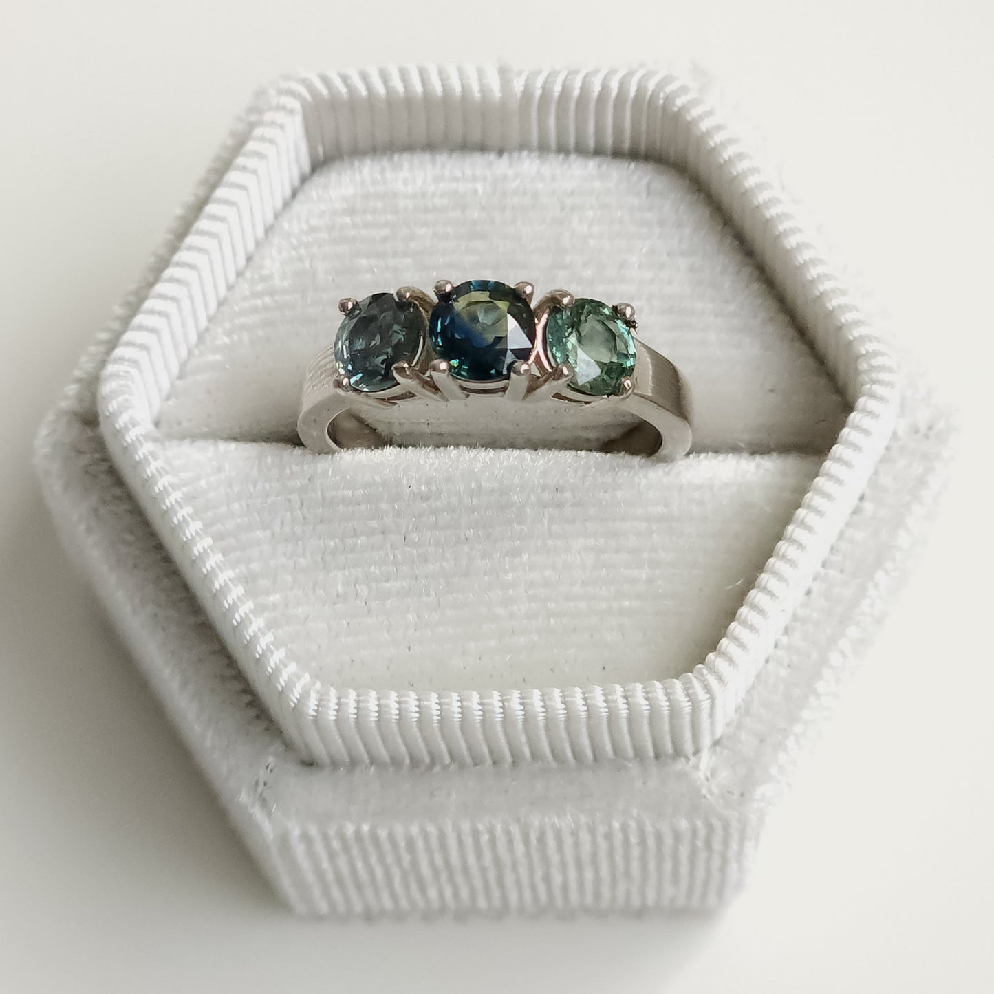 Three Colour Sapphire Silver Ring