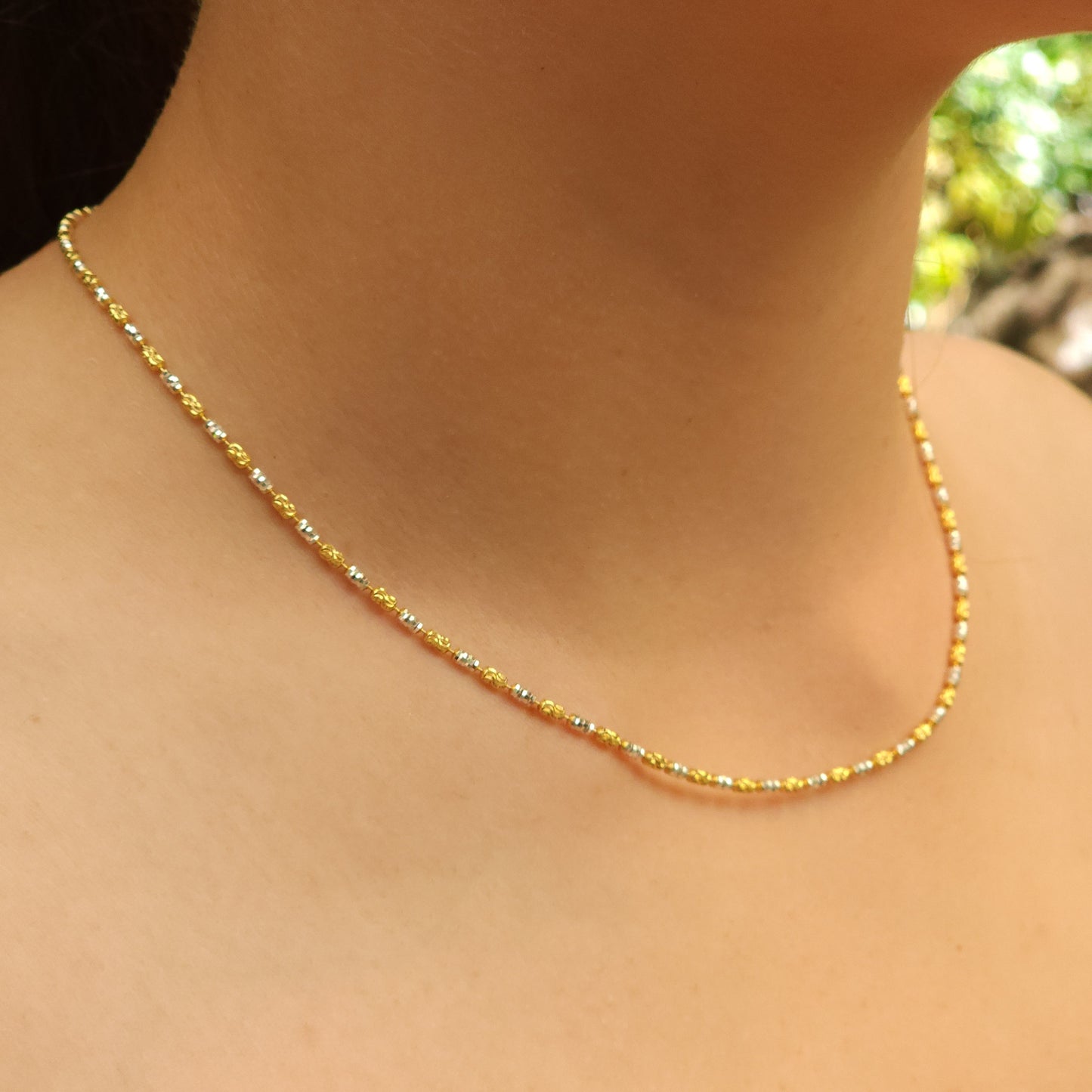 Yellow Gold & Rodium Beaded Silver Chain