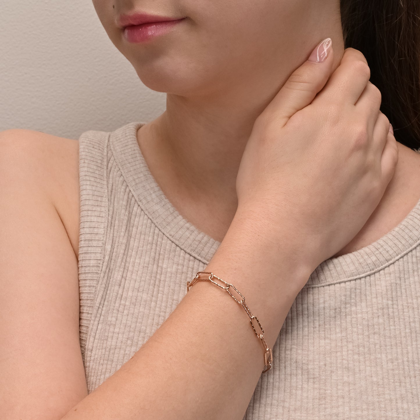 Rose Gold Plated Large Paperclip Silver Bracelet