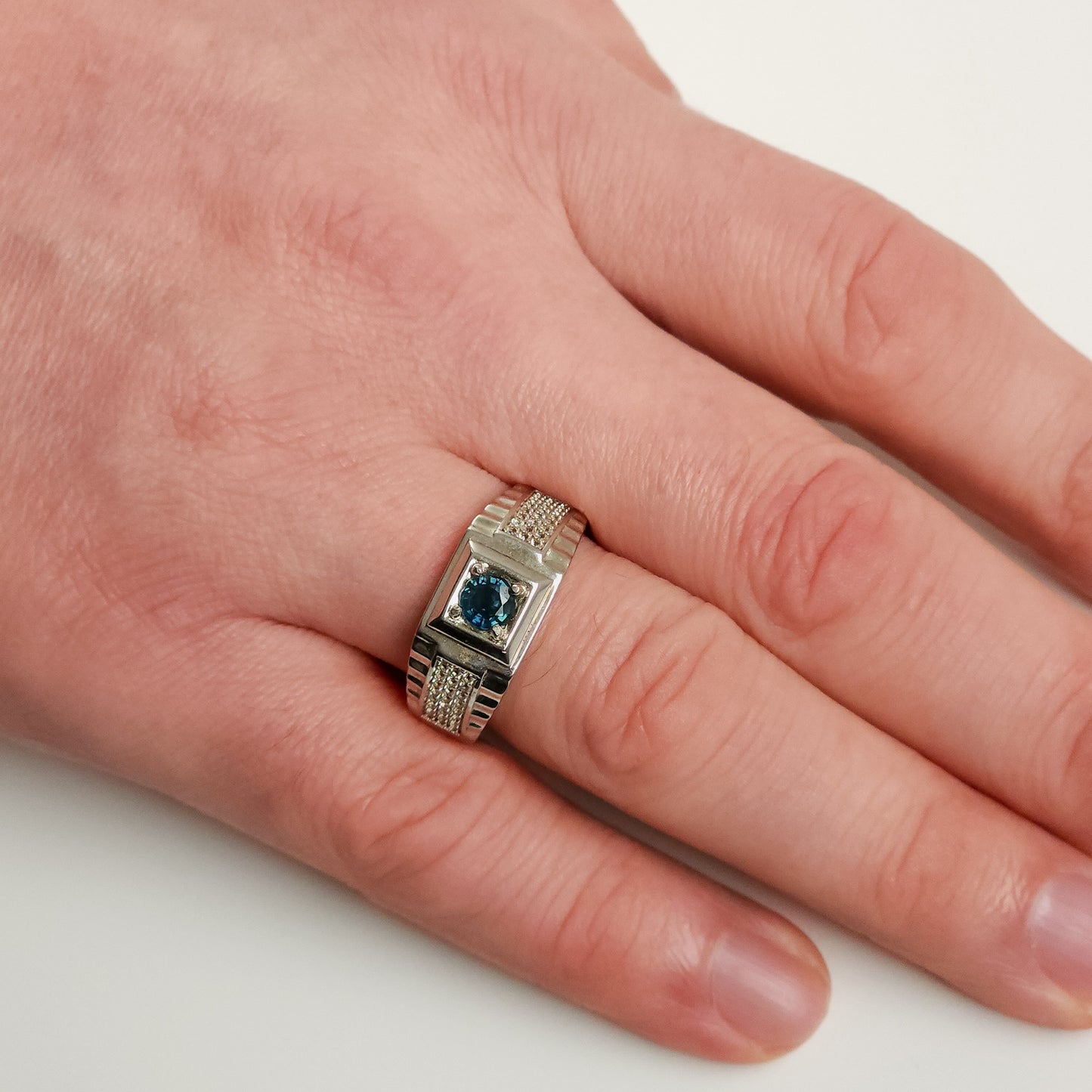 Australian Teal Sapphire Silver Ring