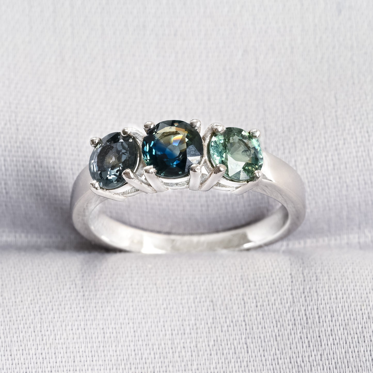 Three Colour Sapphire Silver Ring