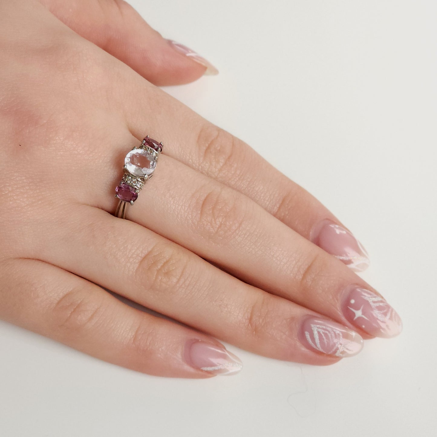 Morganite and pink Sapphire silver ring