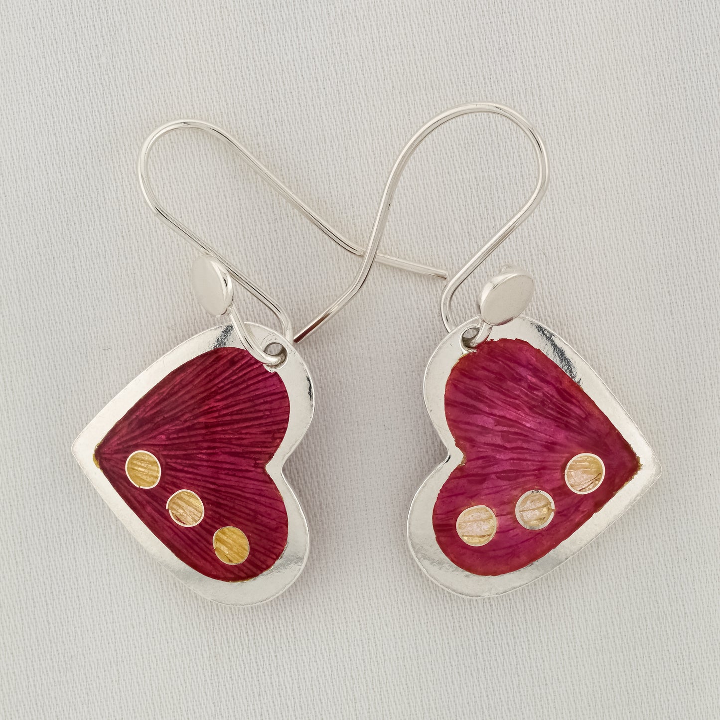 Pink Heart Enamel Silver Earrings