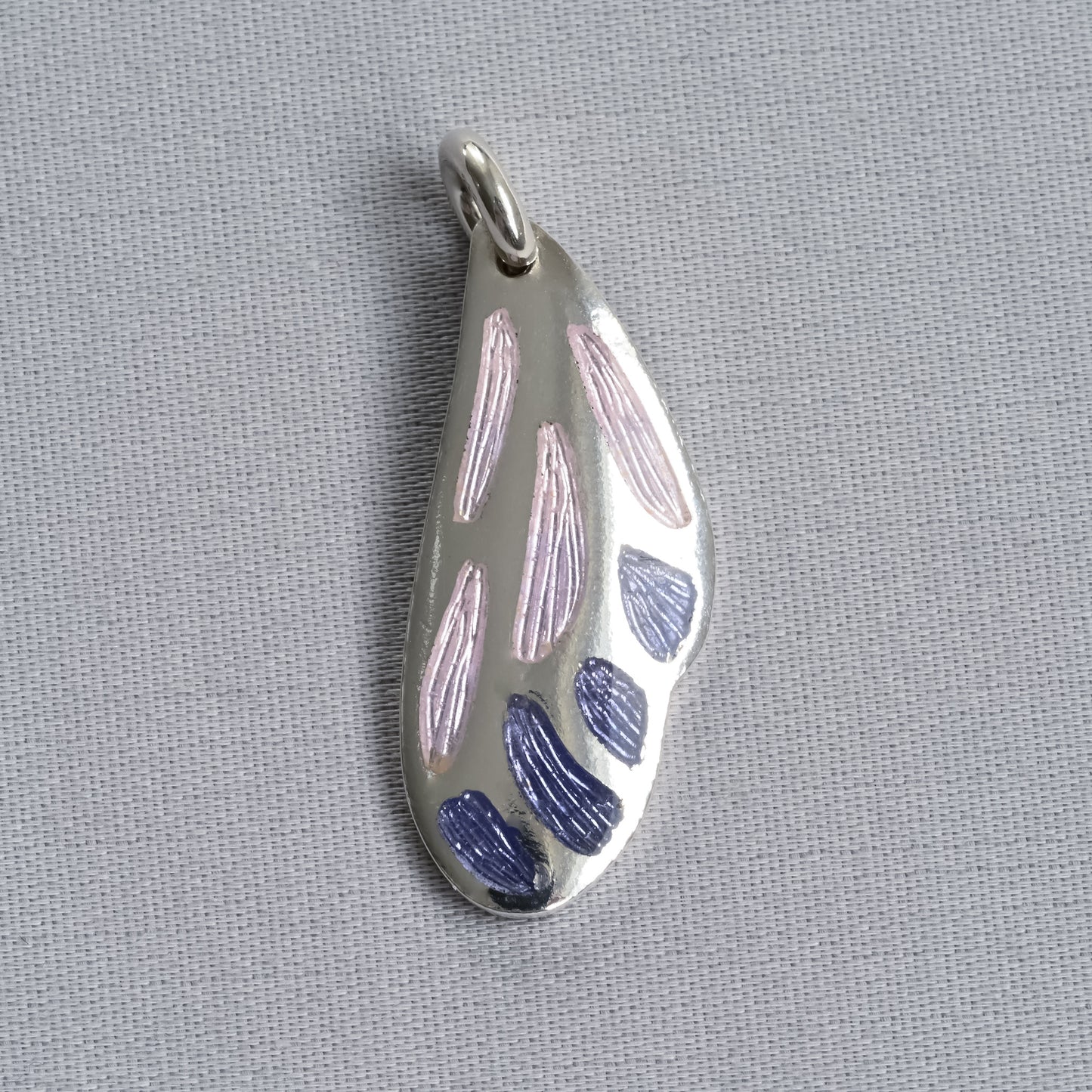 Pink and Purple Butterfly Wing Silver Pendant