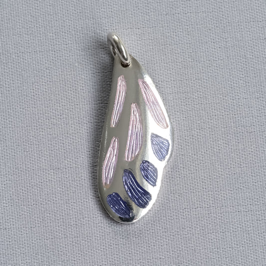 Pink and Purple Butterfly Wing Silver Pendant