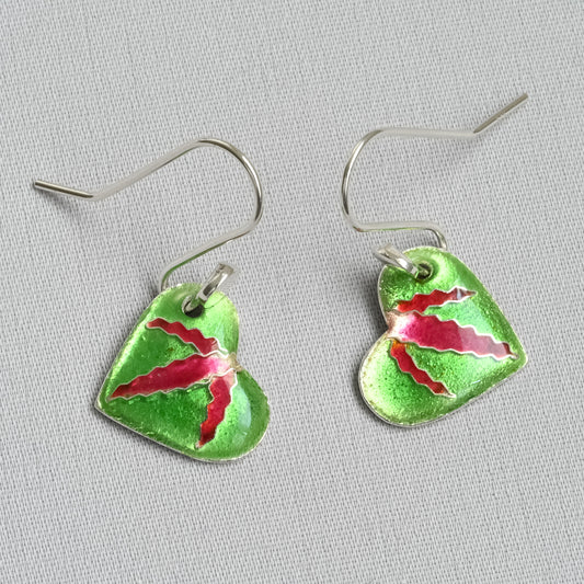 Green Enamel Heart Earrings