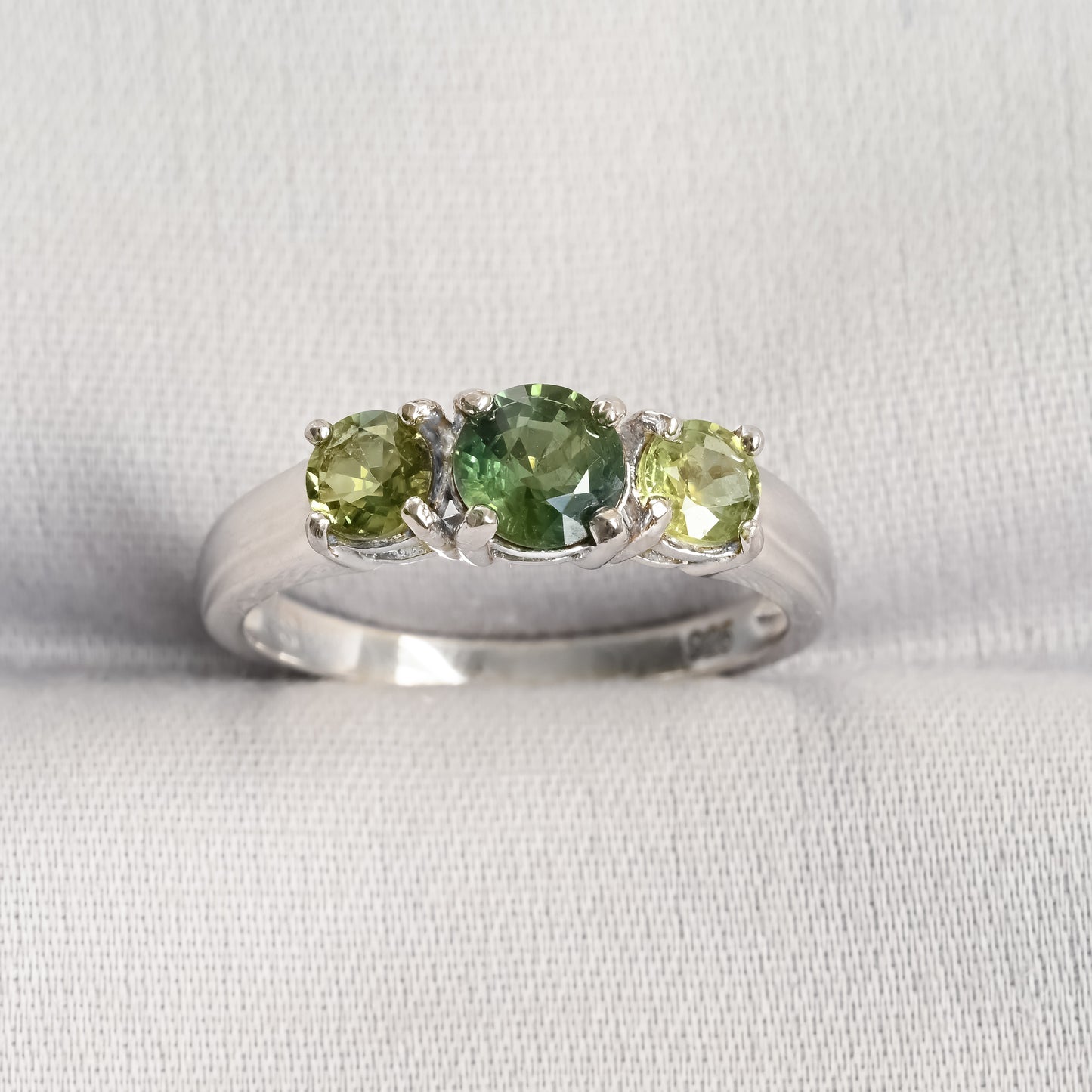 Green and Yellow Sapphire Silver Ring