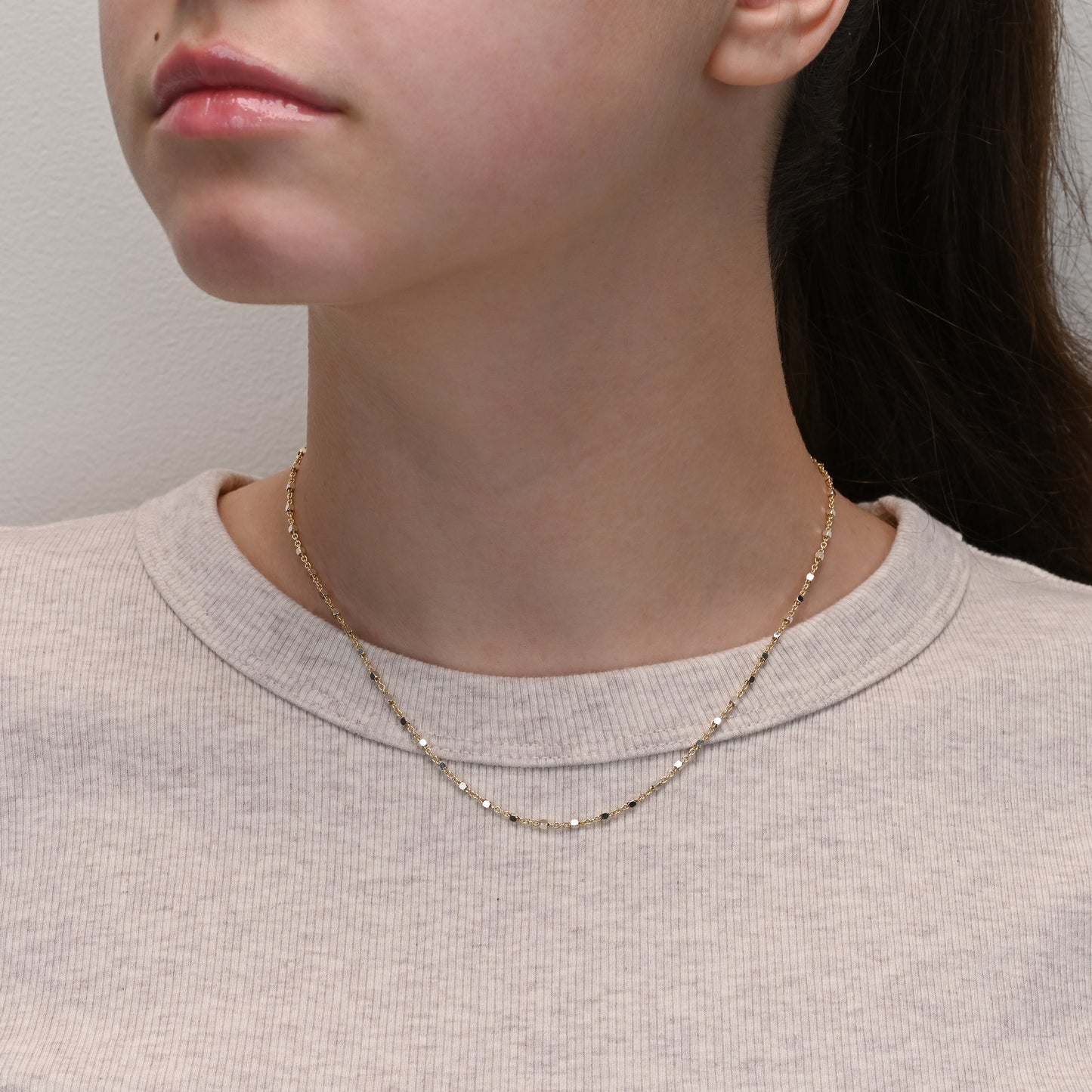 Yellow Gold Chain with Rhodium Cube Beads