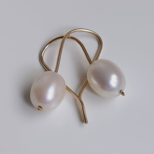 Gold Pearl Hook Earrings