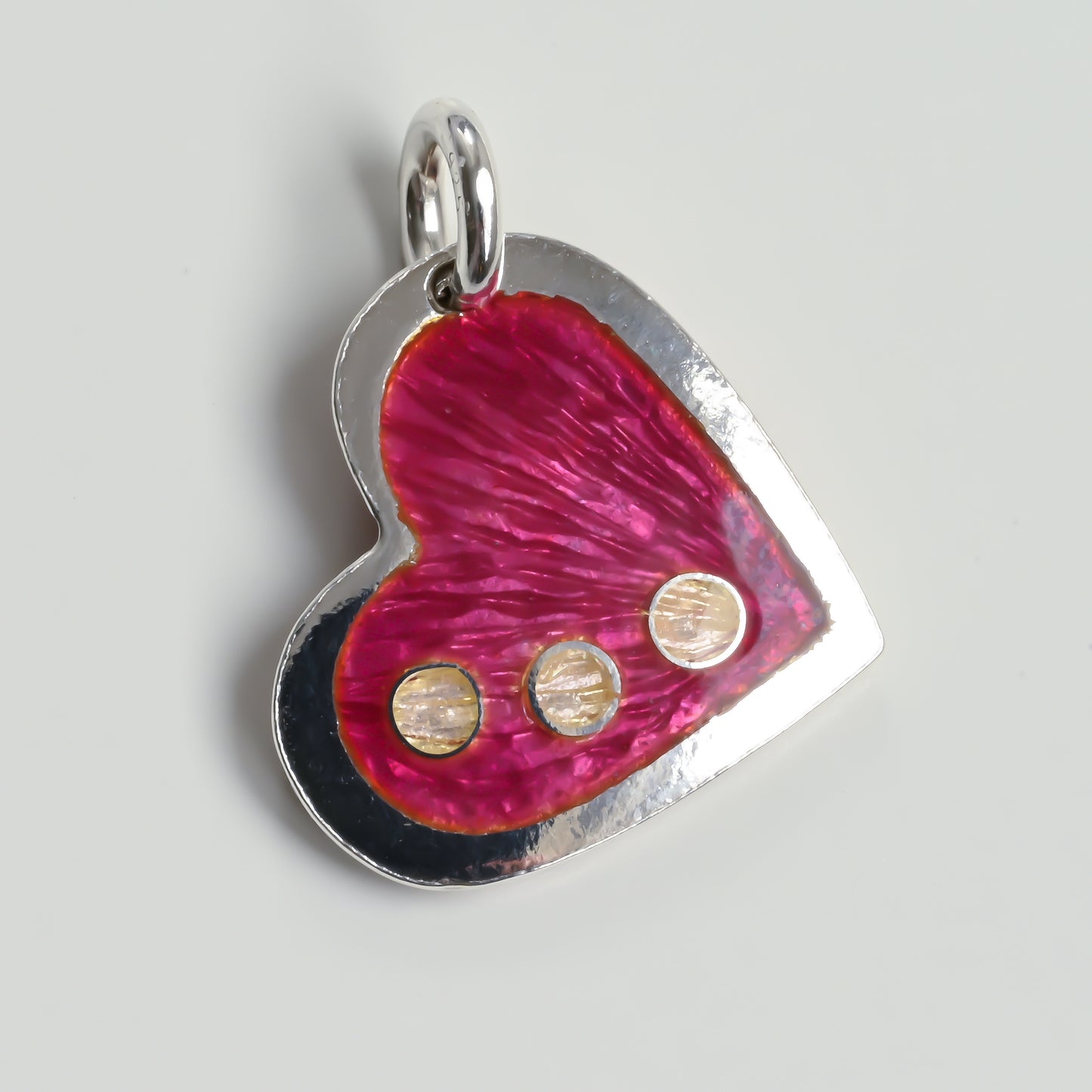 Pink Heart Enamel Silver Pendant