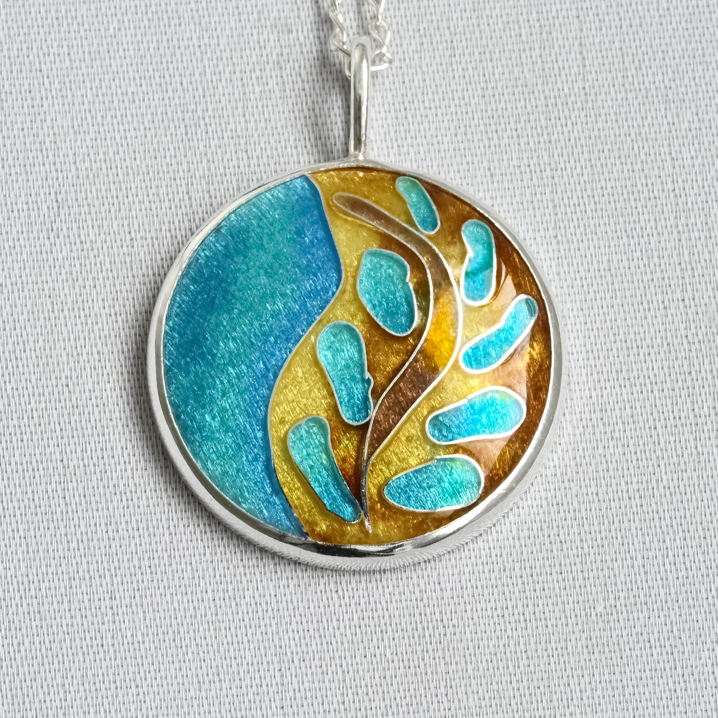 Ocean Beach Enamel Silver Pendant