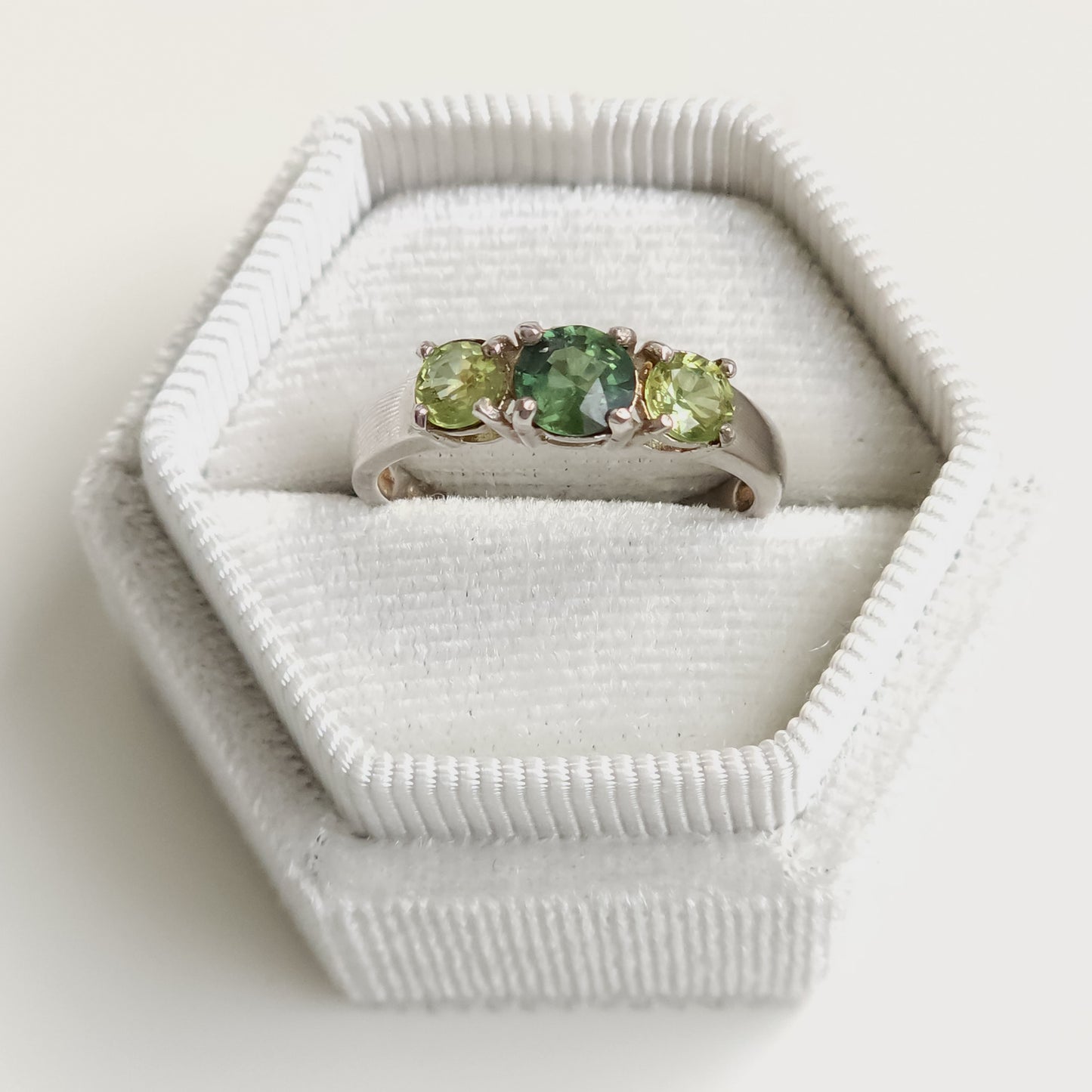 Green and Yellow Sapphire Silver Ring